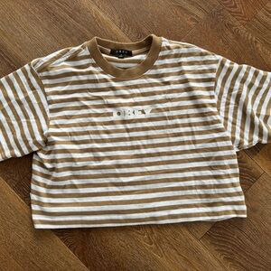 Obey Kids Brown and White Striped Tee